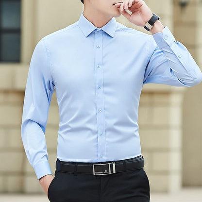 Klassisk ensfarvet langærmet bomuldsskjorte i slim fit - 5