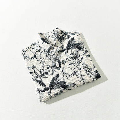 Langærmet herreskjorte med retro blomsterprint og løs pasform - 2