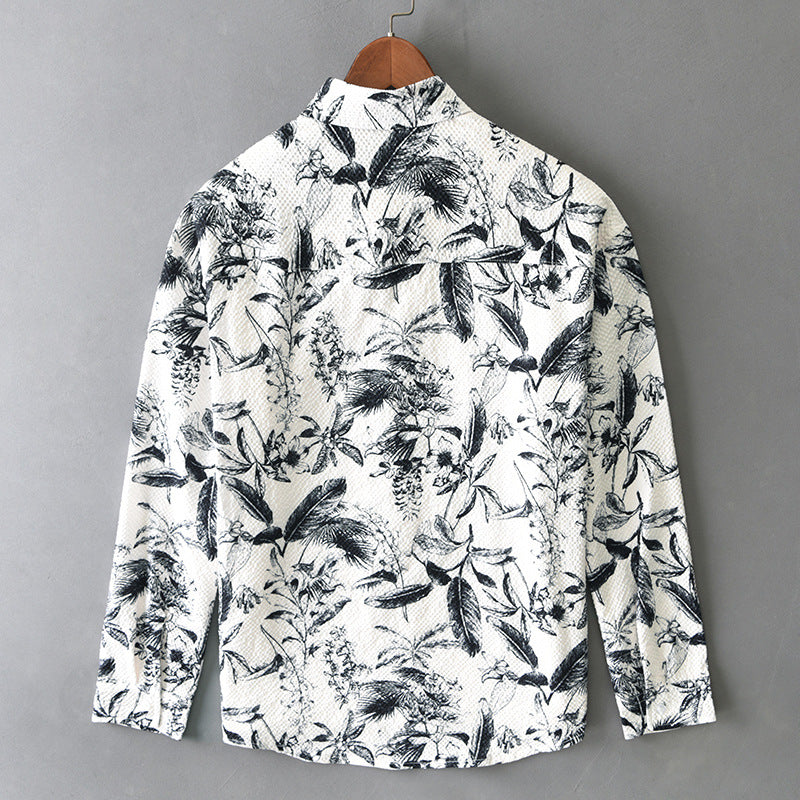 Langærmet herreskjorte med retro blomsterprint og løs pasform - 4
