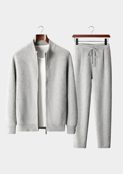 NOVOROPA Completo Denis Cardigan con Zip in Cashmere Grigio Chiaro
