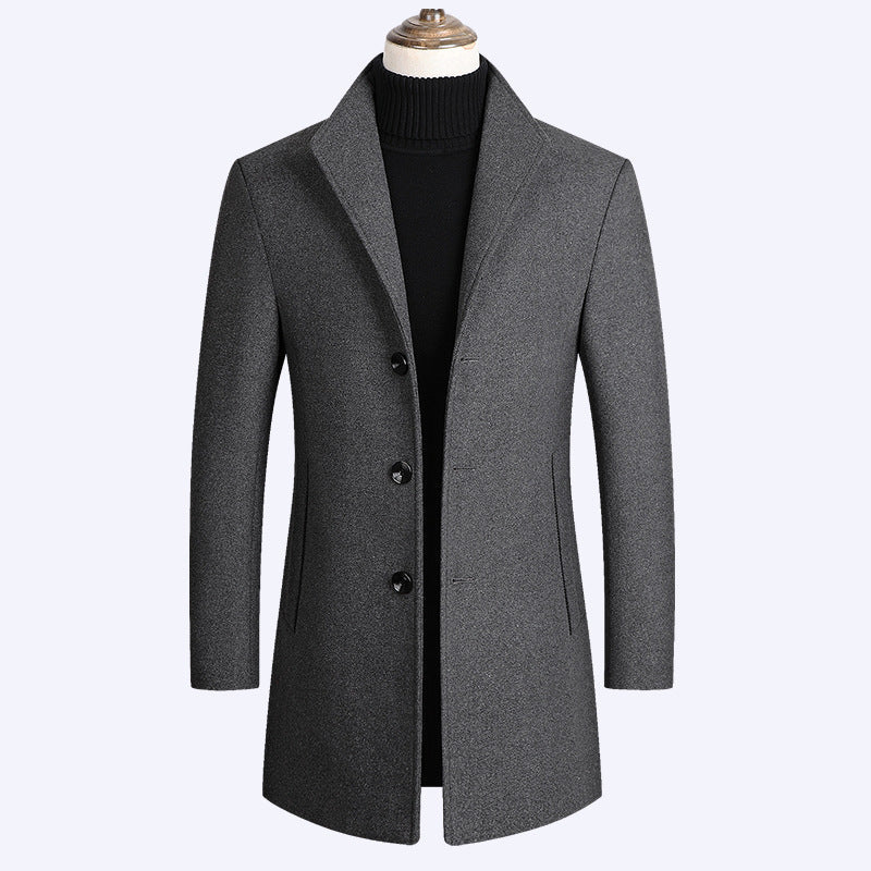 Vinterfrakke i uld med høj krave og slim fit design - 6
