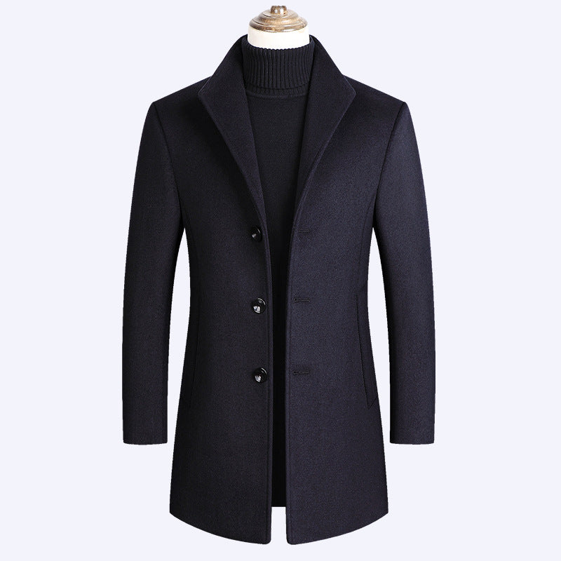 Vinterfrakke i uld med høj krave og slim fit design - 7